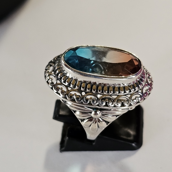 Artisan Crafted Aqua Terra Costa Quartz in Sterling Silver Size 8! NEW! - Picture 11 of 12